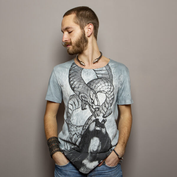 T-shirt with a sophisticated artistic design depicting the serpent of original sin.
